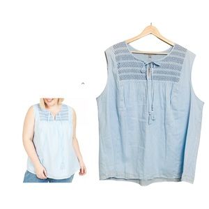 Daniel Rainn Plus Light Blue Linen & Cotton Blend Smocked Tank Size 3X NWT
